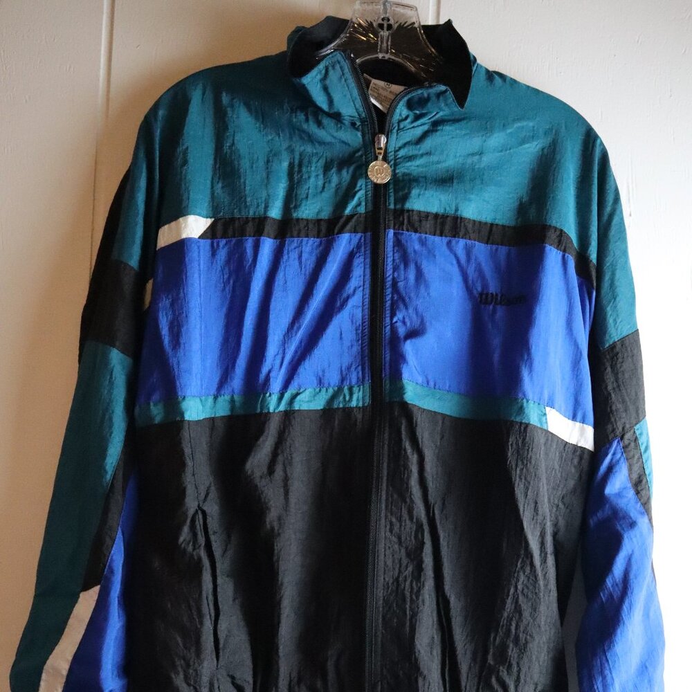Vintage Advantage by Wilson Black Blue Green Windbreaker Jacket Mens Medium NEW